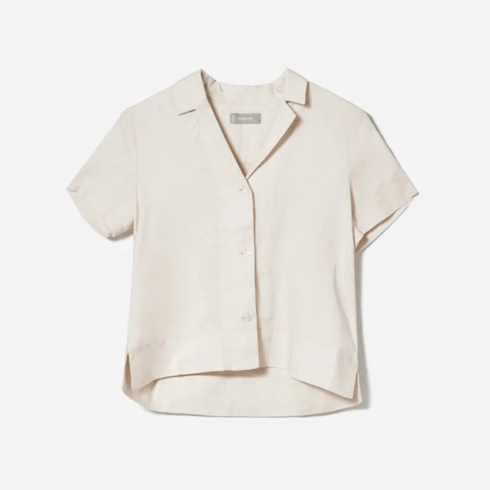 Everlane linen notch shirt, white, size 00